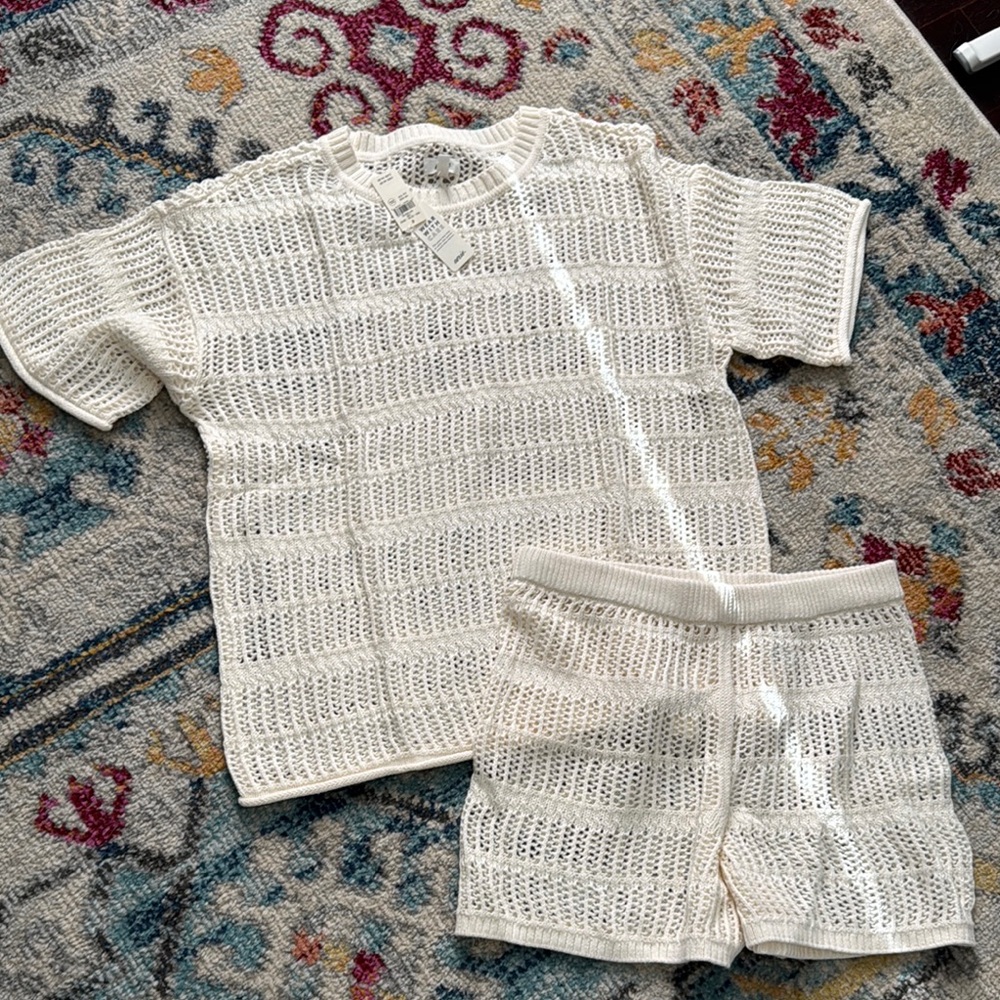 Aerie White Knit Mesh Set - Perfect Swim Cover-Up
